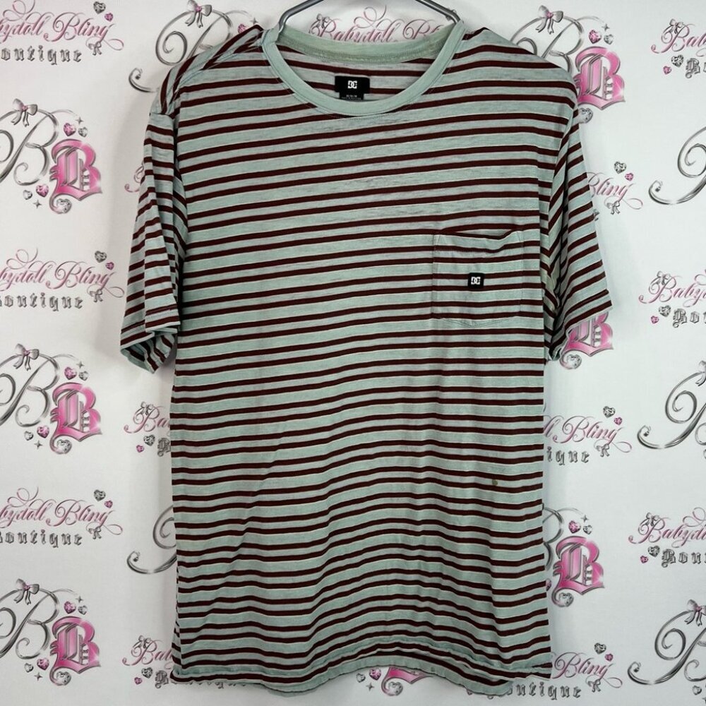 DC tshirt shirt Short Sleeve Striped Tee - Maroon and Light blue Gray